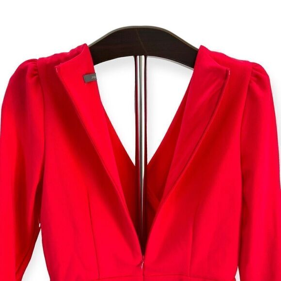 JULIA JORDAN Pleated Faux-Wrap Long-Sleeve Dress in Cherry Size 4 - Picture 11 of 17